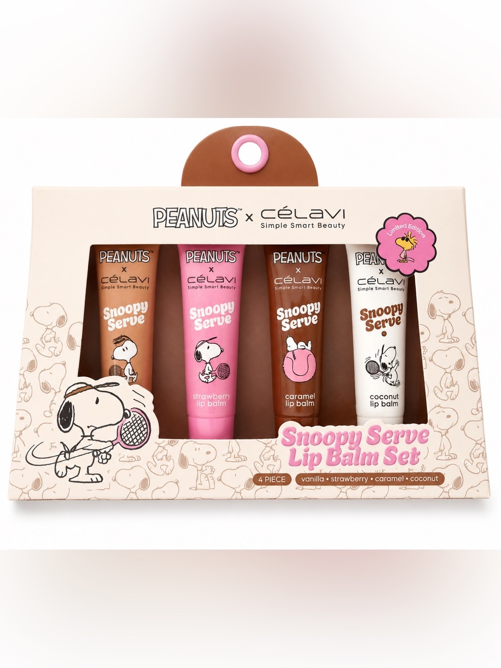 Peanuts x Célavi Snoopy Serve Lip Balm Set 4 Piece Limited Edition NEW - Picture 1 of 2